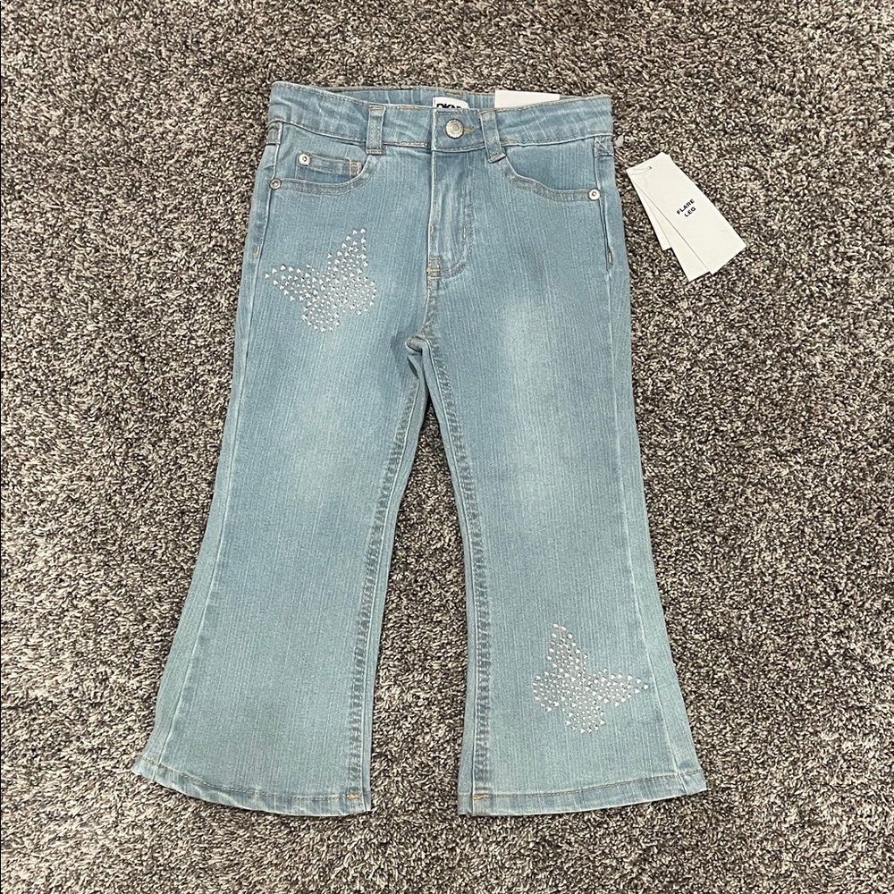 DKNY Light Blue Flare Jeans with Butterfly Details